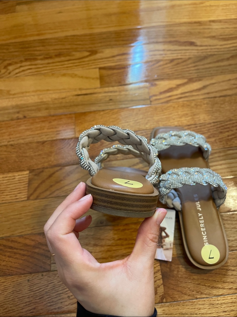 NWT Sincerely Jules Braided Rhinestone Silver Double-Strap Slide Sandals Sz 7 - Picture 5 of 7